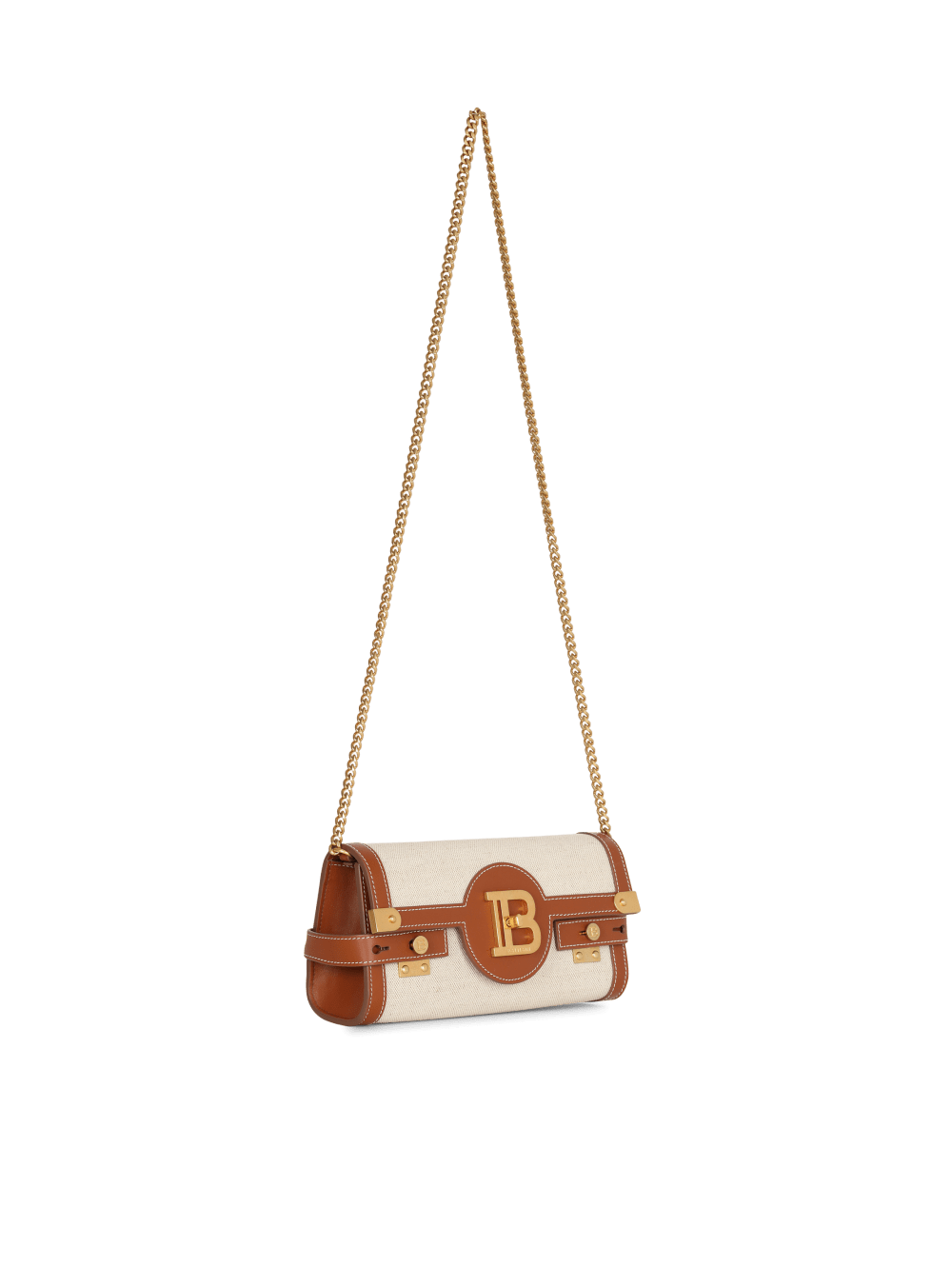 Women's Balmain B-Buzz 23 Leather And Canvas Crossbody Bags Brown | USA M6QjFsZV