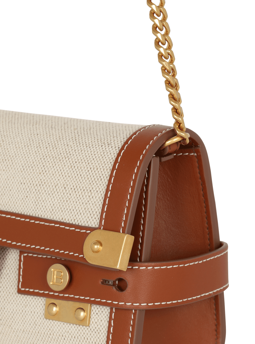 Women's Balmain B-Buzz 23 Leather And Canvas Crossbody Bags Brown | USA M6QjFsZV