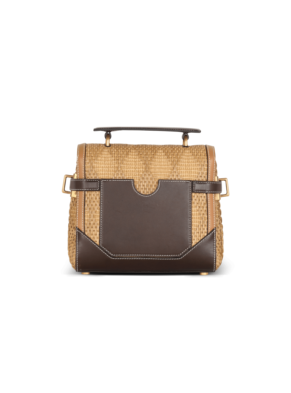 Women's Balmain B-Buzz 23 Leather And Raffia Crossbody Bags Brown | USA 2QAlH5mt