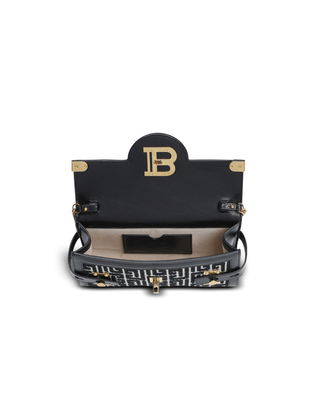 Women's Balmain B-Buzz 23 Leather With Jacquard Monogram Crossbody Bags Black | USA oHLNG3Xz