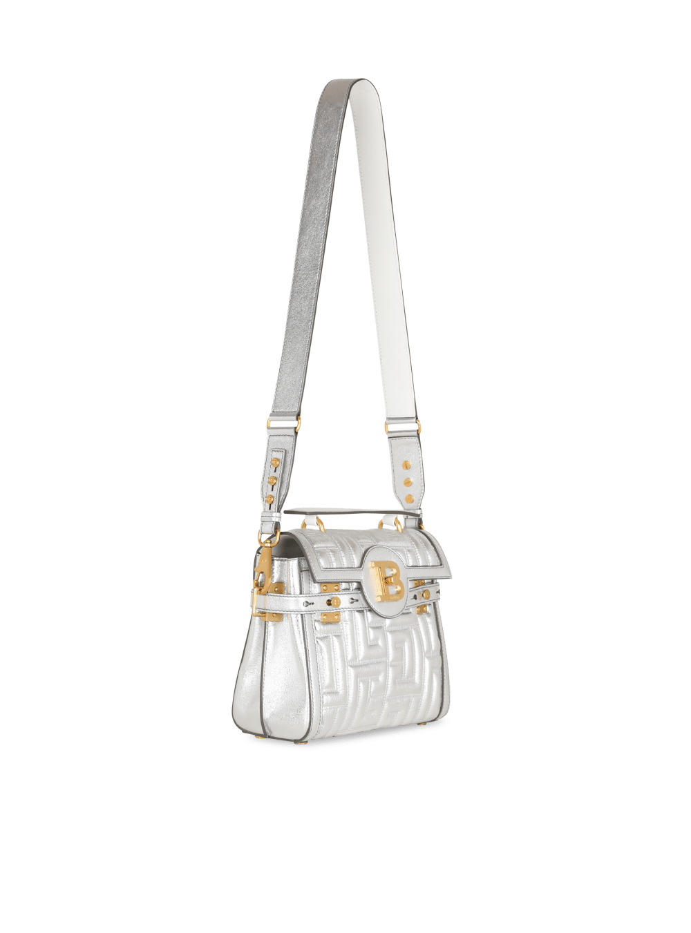 Women's Balmain B-Buzz 23 Quilted Leather Handbag Silver | USA Hse15BAB