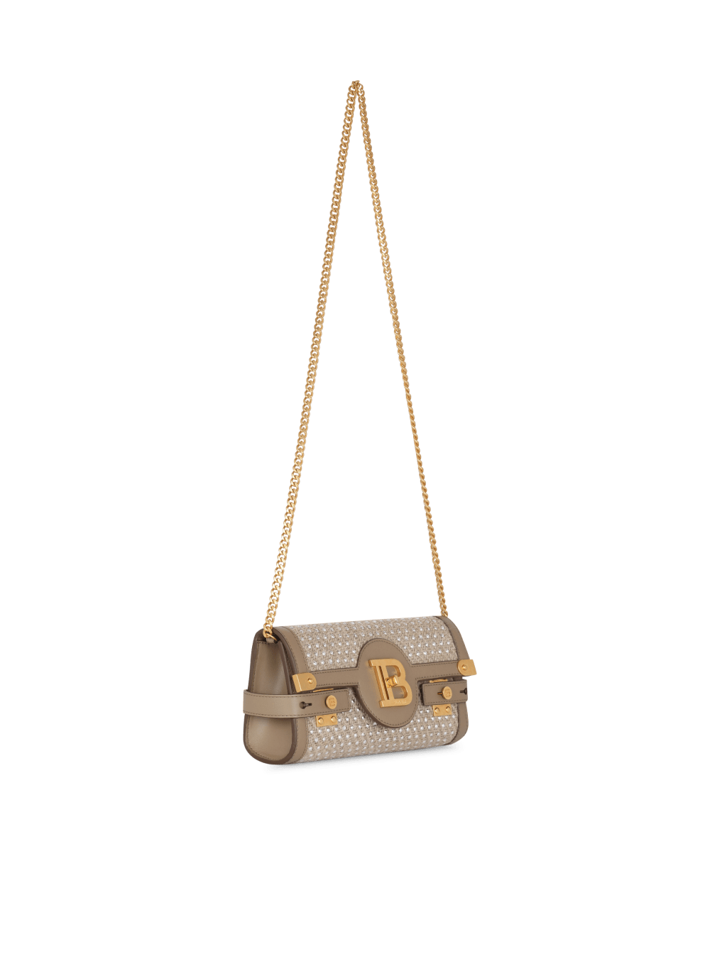 Women's Balmain B-Buzz 23 Raffia With Rhinestones Crossbody Bags Beige | USA qtJJnuMW