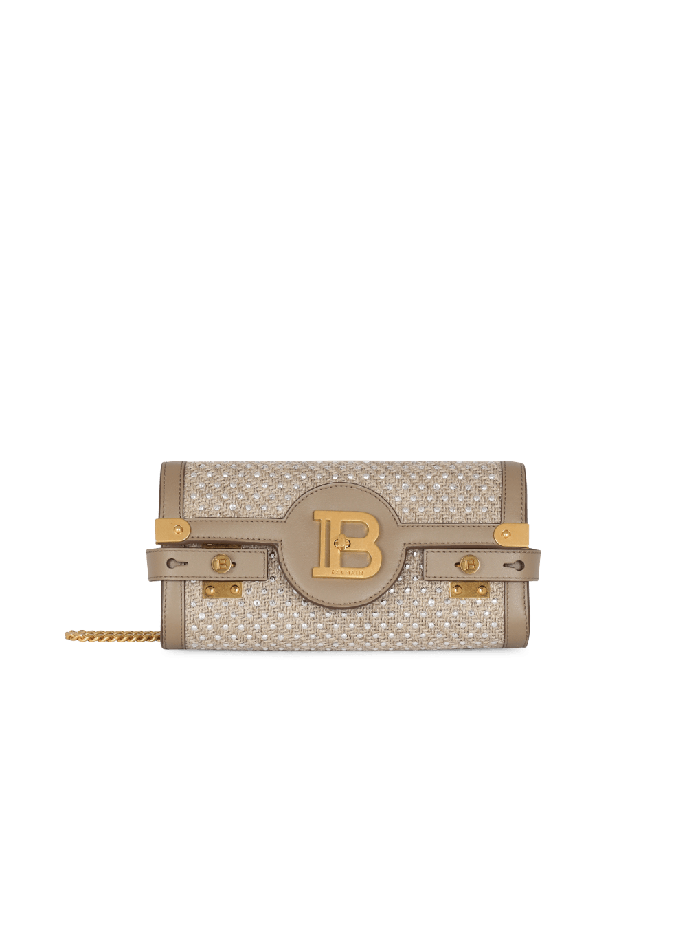 Women's Balmain B-Buzz 23 Raffia With Rhinestones Crossbody Bags Beige | USA qtJJnuMW