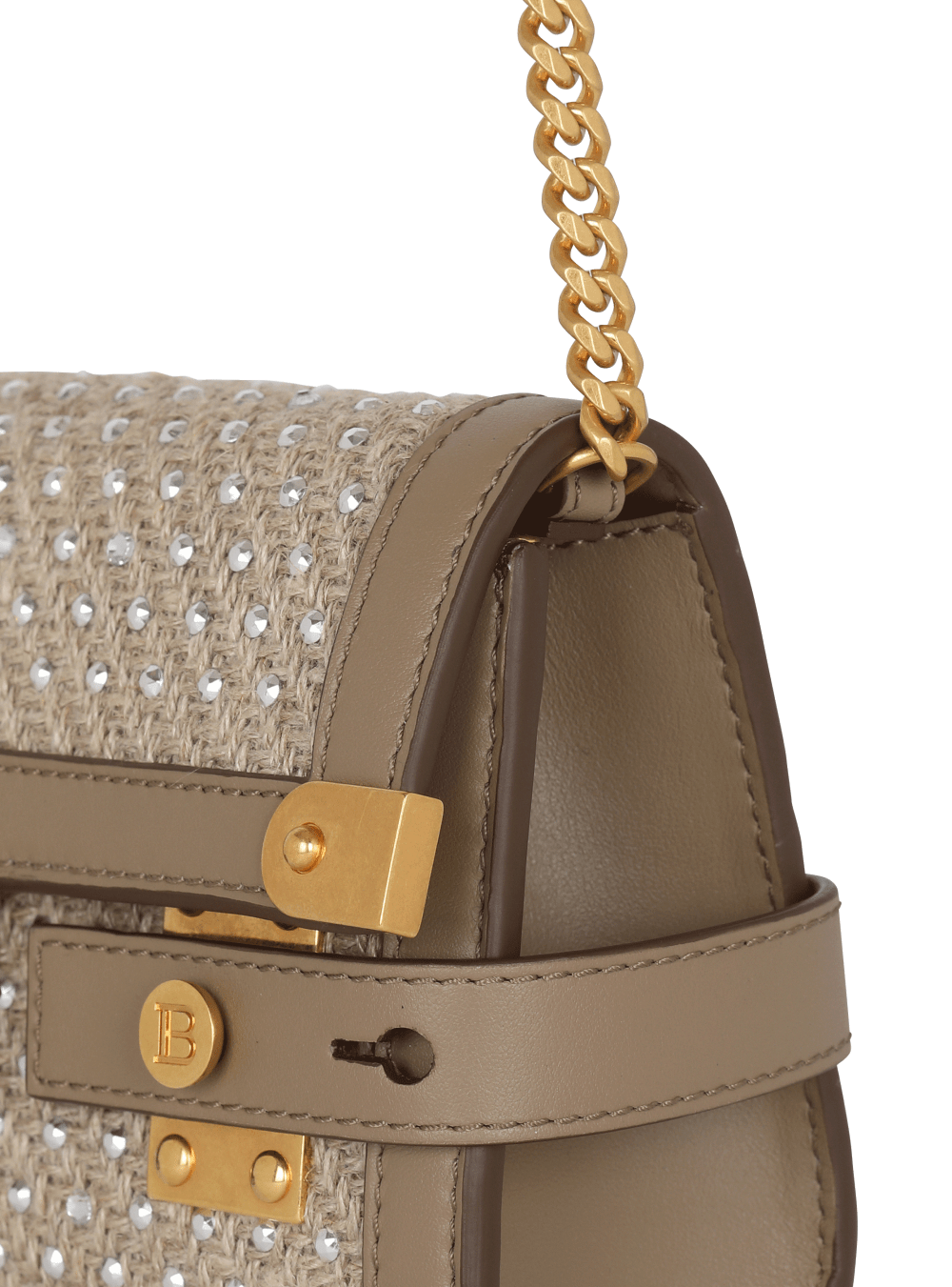 Women's Balmain B-Buzz 23 Raffia With Rhinestones Crossbody Bags Beige | USA qtJJnuMW