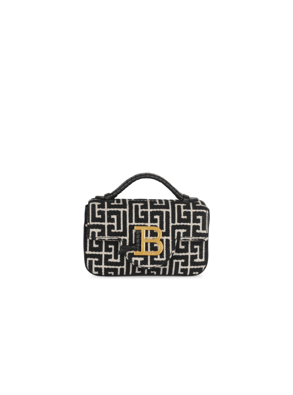 Women\'s Balmain B-Buzz Mini Monogram Jacquard Canvas Handbag Black | USA UMclEzuE