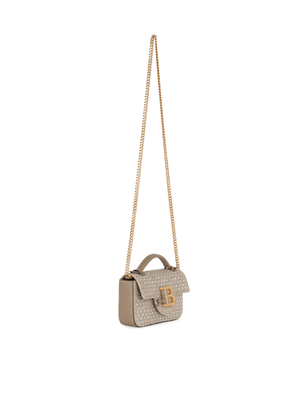 Women's Balmain B-Buzz Mini Raffia With Rhinestones Handbag Beige | USA ztPlXykK