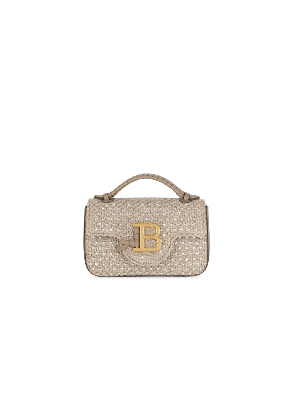 Women\'s Balmain B-Buzz Mini Raffia With Rhinestones Handbag Beige | USA ztPlXykK