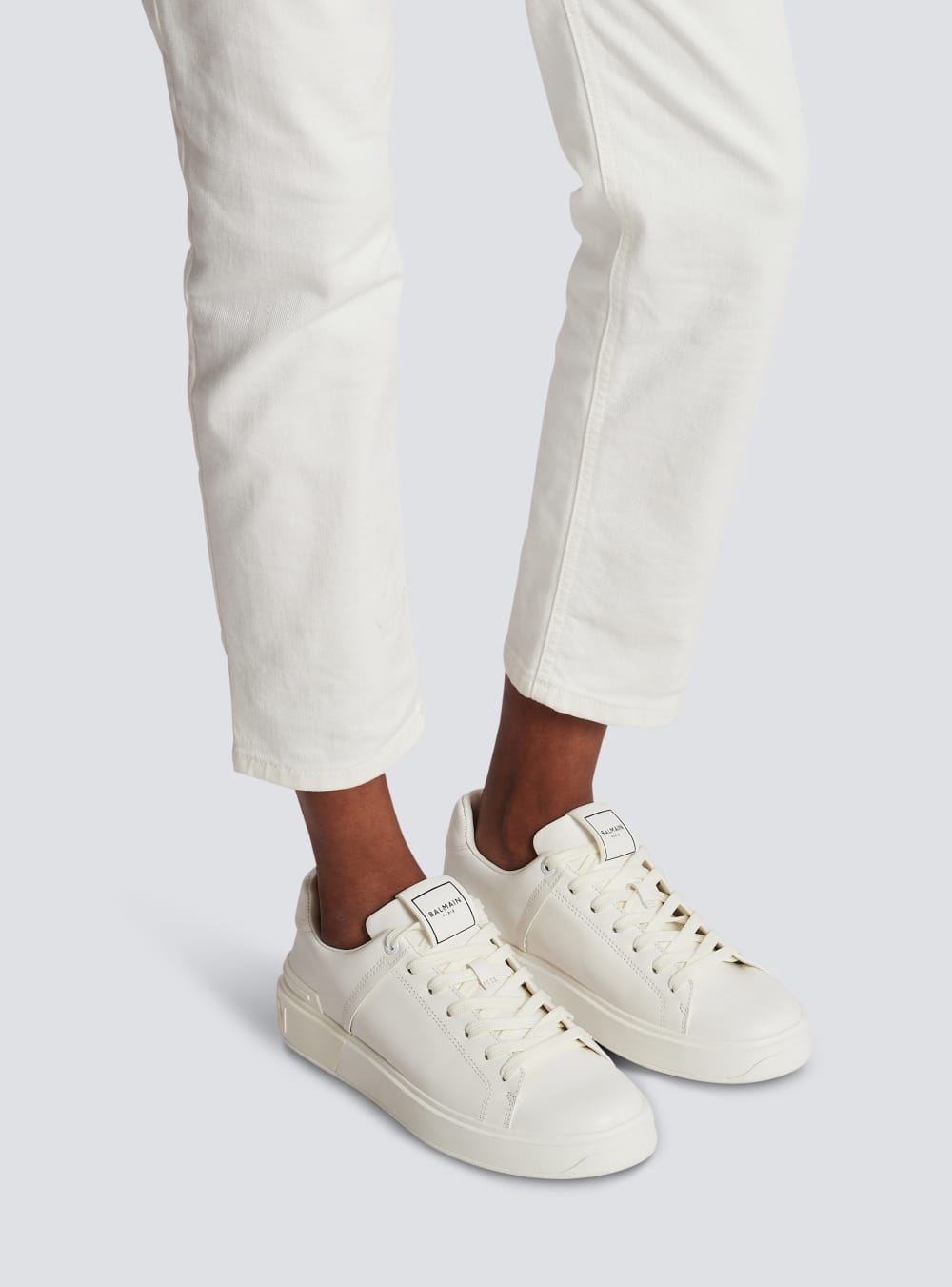 Women's Balmain B-Court In Calfskin Sneakers White | USA 2vdix2TB