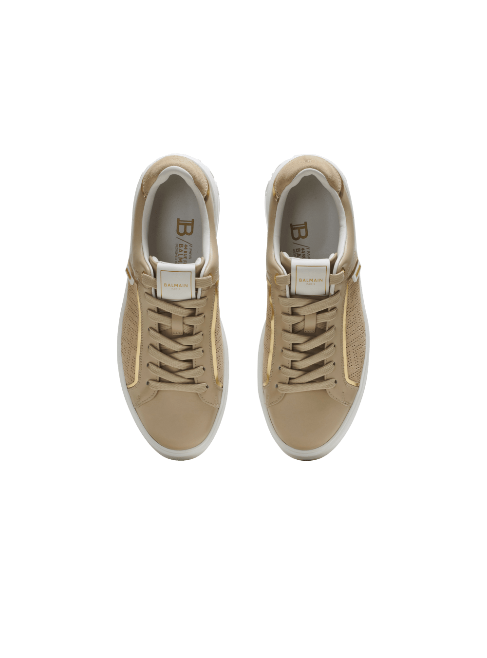 Women's Balmain B-Court In Perforated Monogrammed Leather Sneakers Beige | USA NnmKSvm5