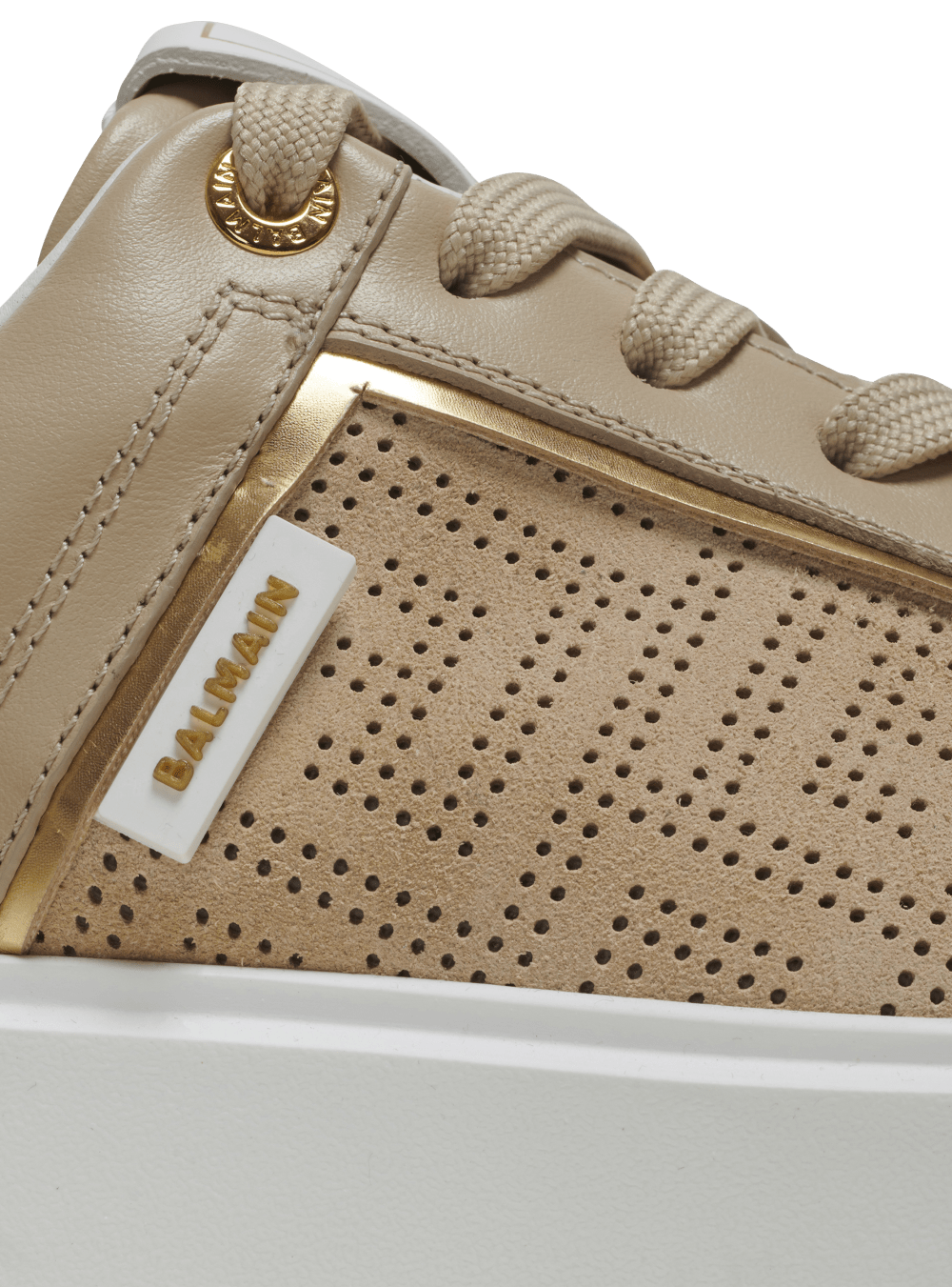 Women's Balmain B-Court In Perforated Monogrammed Leather Sneakers Beige | USA NnmKSvm5