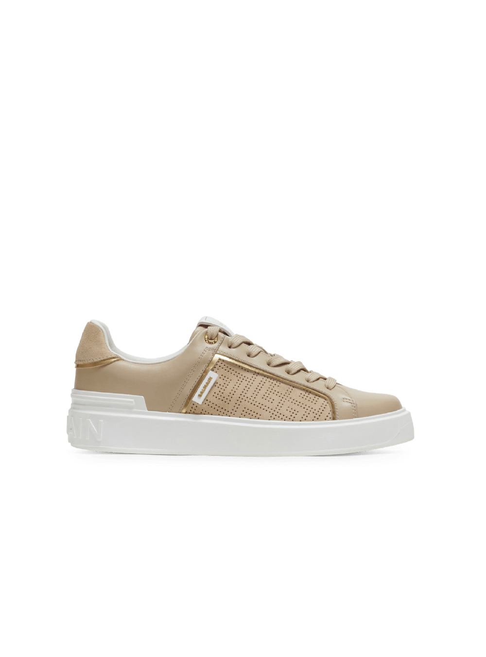 Women\'s Balmain B-Court In Perforated Monogrammed Leather Sneakers Beige | USA NnmKSvm5