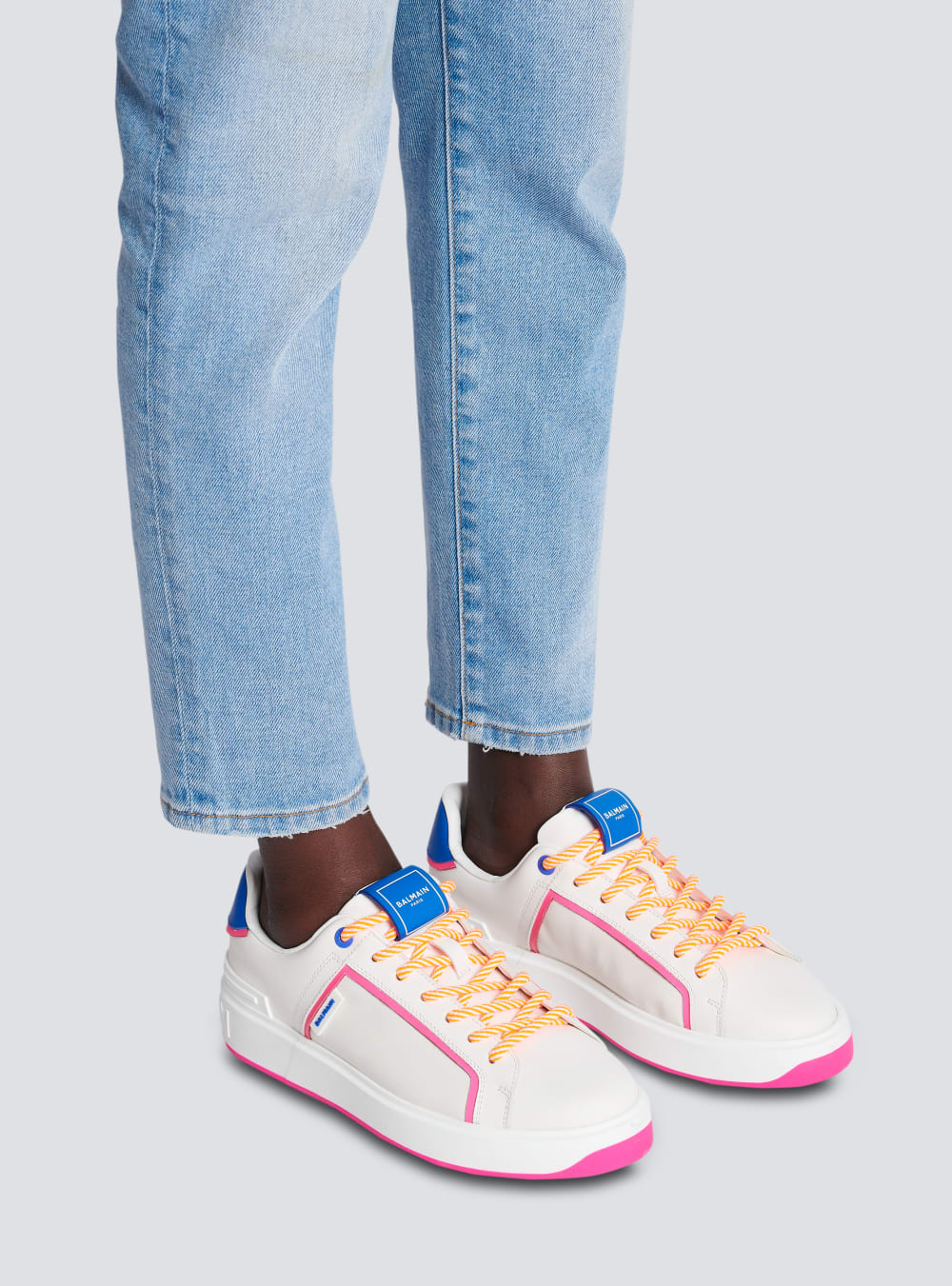 Women's Balmain B-Court Leather Sneakers Multicolor | USA lqpe7eUM