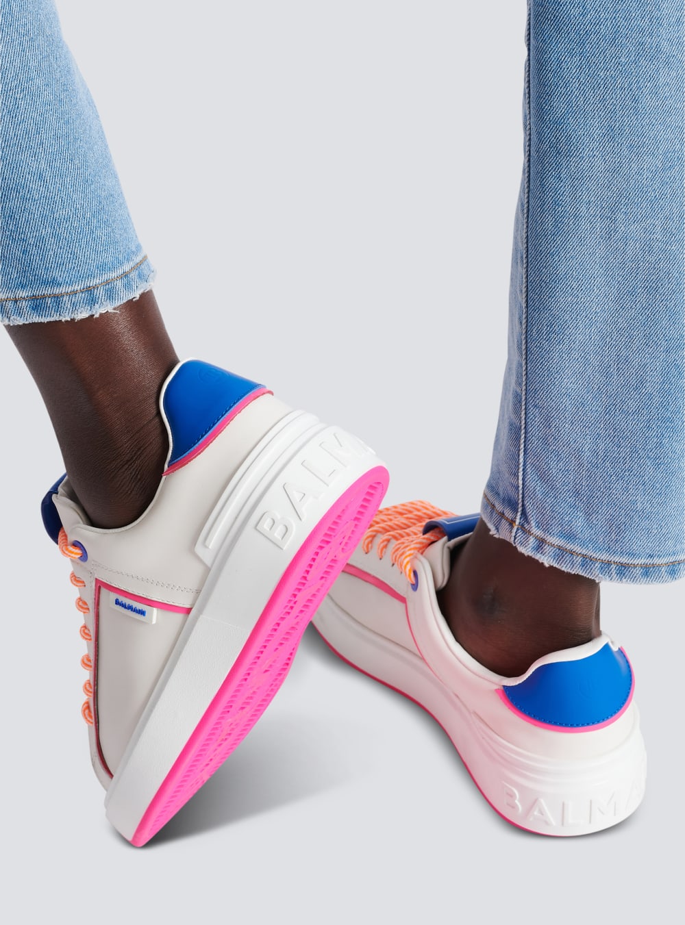 Women's Balmain B-Court Leather Sneakers Multicolor | USA lqpe7eUM