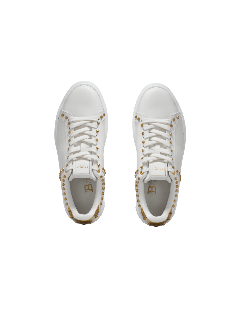 Women's Balmain B-Court Studded Leather Sneakers White | USA aPjh9EDP