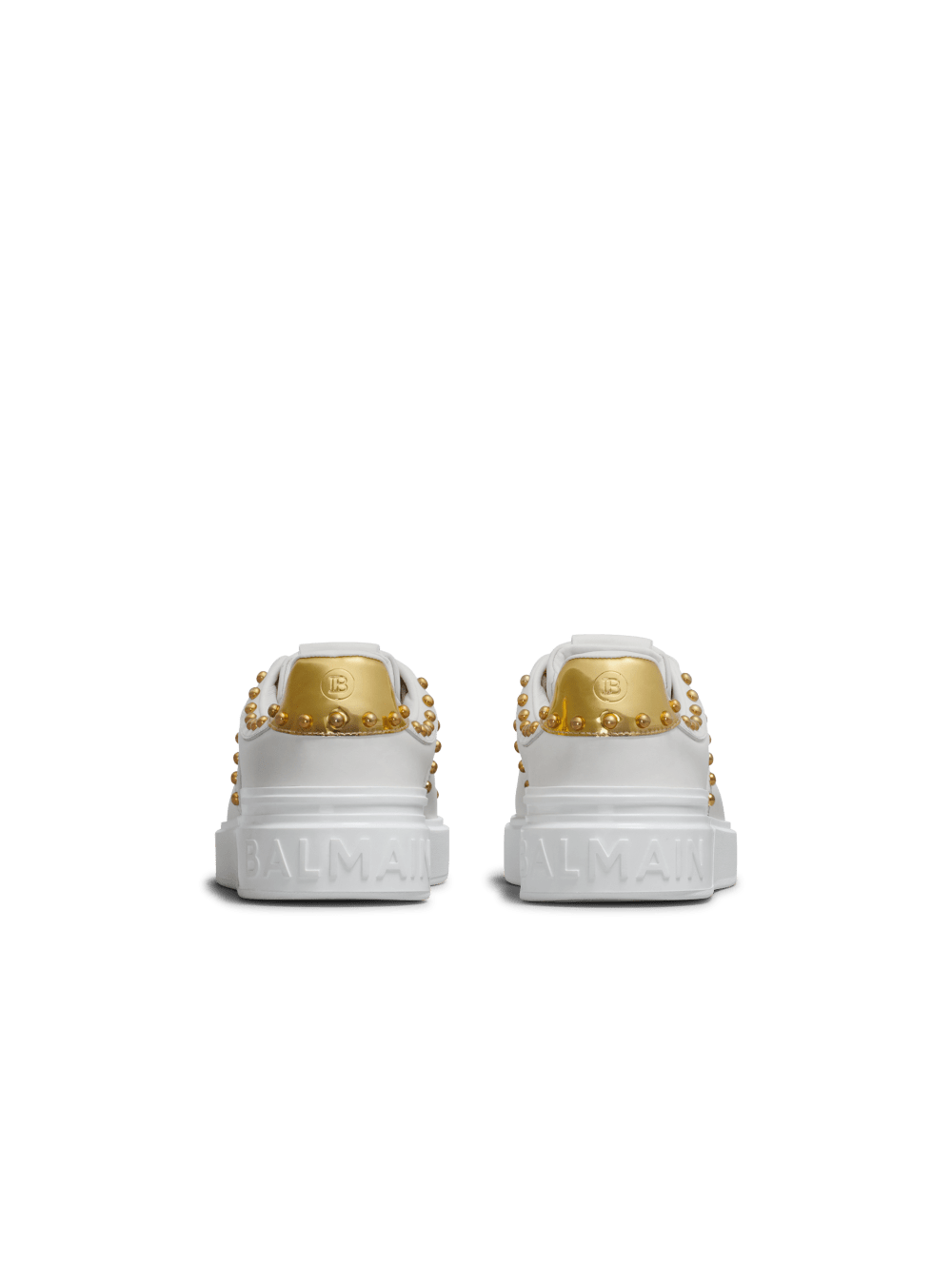 Women's Balmain B-Court Studded Leather Sneakers White | USA aPjh9EDP