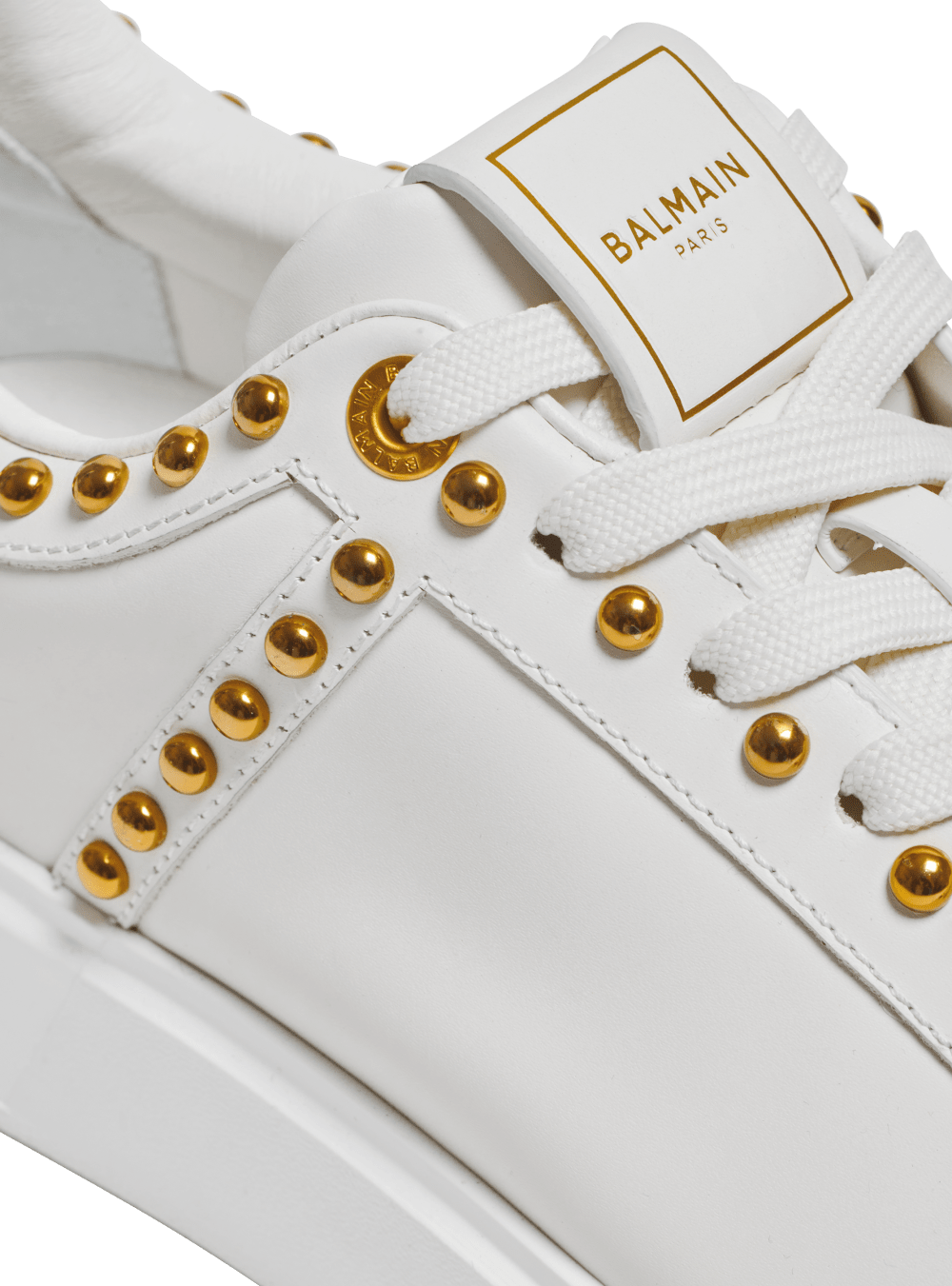 Women's Balmain B-Court Studded Leather Sneakers White | USA aPjh9EDP