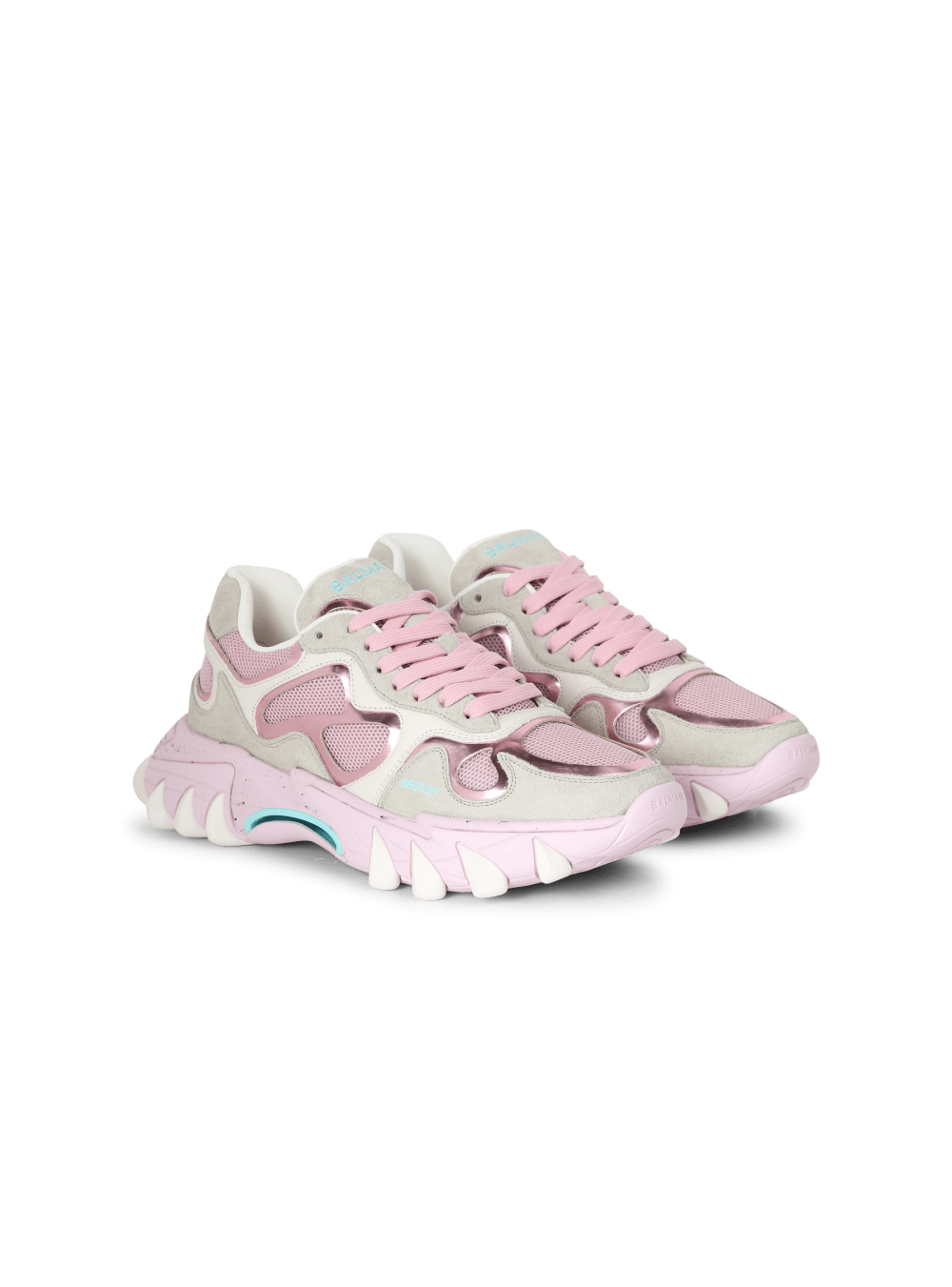 Women's Balmain B-East In Leather, Suede And Mesh Sneakers Pink | USA FsrDAQK8