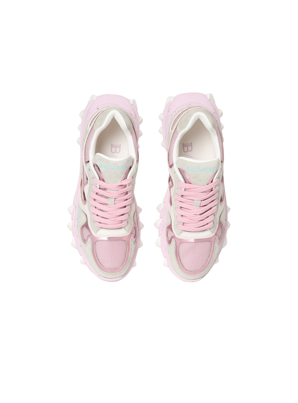 Women's Balmain B-East In Leather, Suede And Mesh Sneakers Pink | USA FsrDAQK8