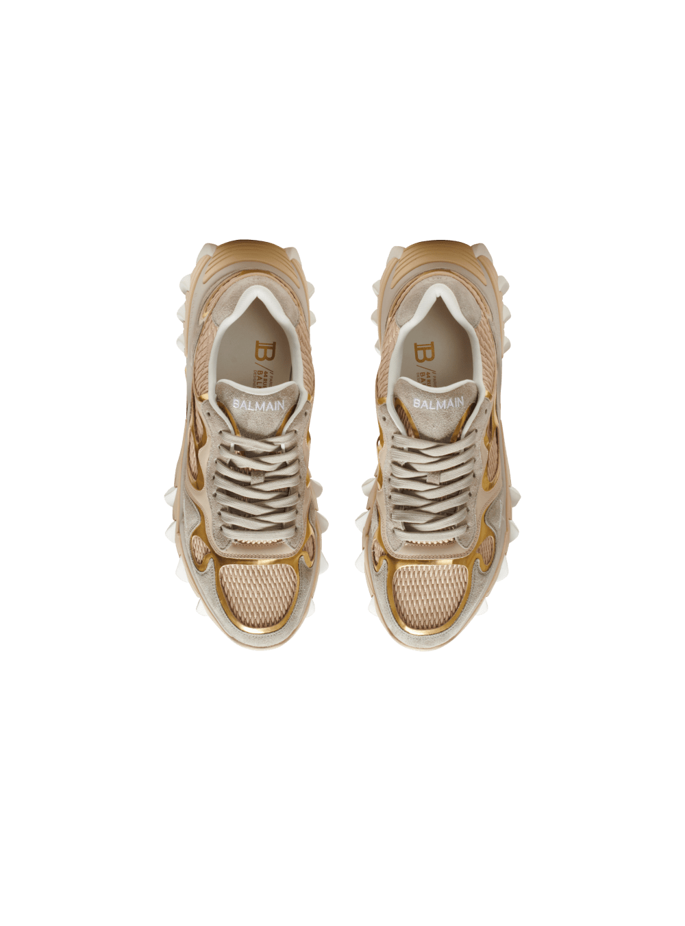 Women's Balmain B-East In Leather, Suede And Mesh Sneakers Gold | USA vKgMQyDF