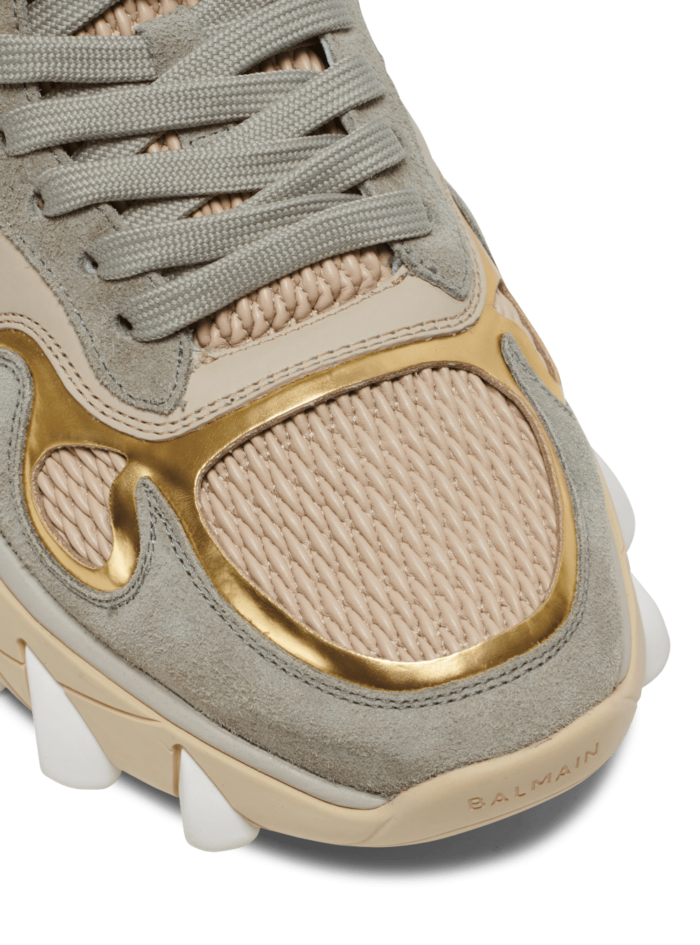 Women's Balmain B-East In Leather, Suede And Mesh Sneakers Gold | USA vKgMQyDF