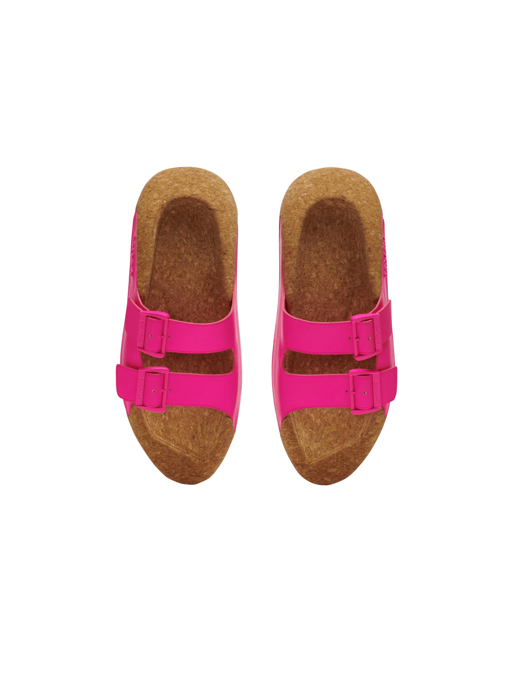 Women's Balmain B-IT Leather Rubber And Cork Slides Pink | USA 0QyhGRZ0