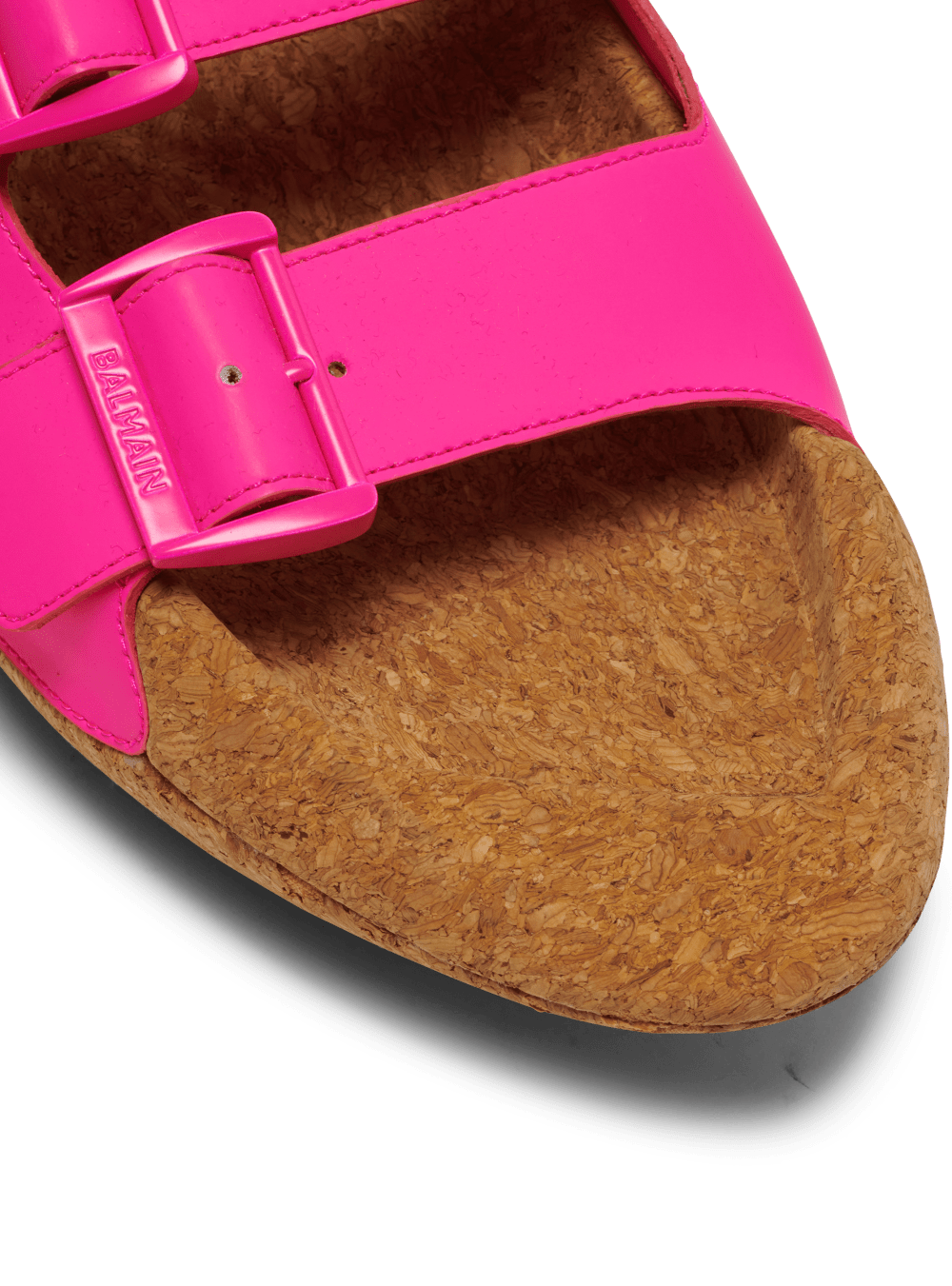 Women's Balmain B-IT Leather Rubber And Cork Slides Pink | USA 0QyhGRZ0