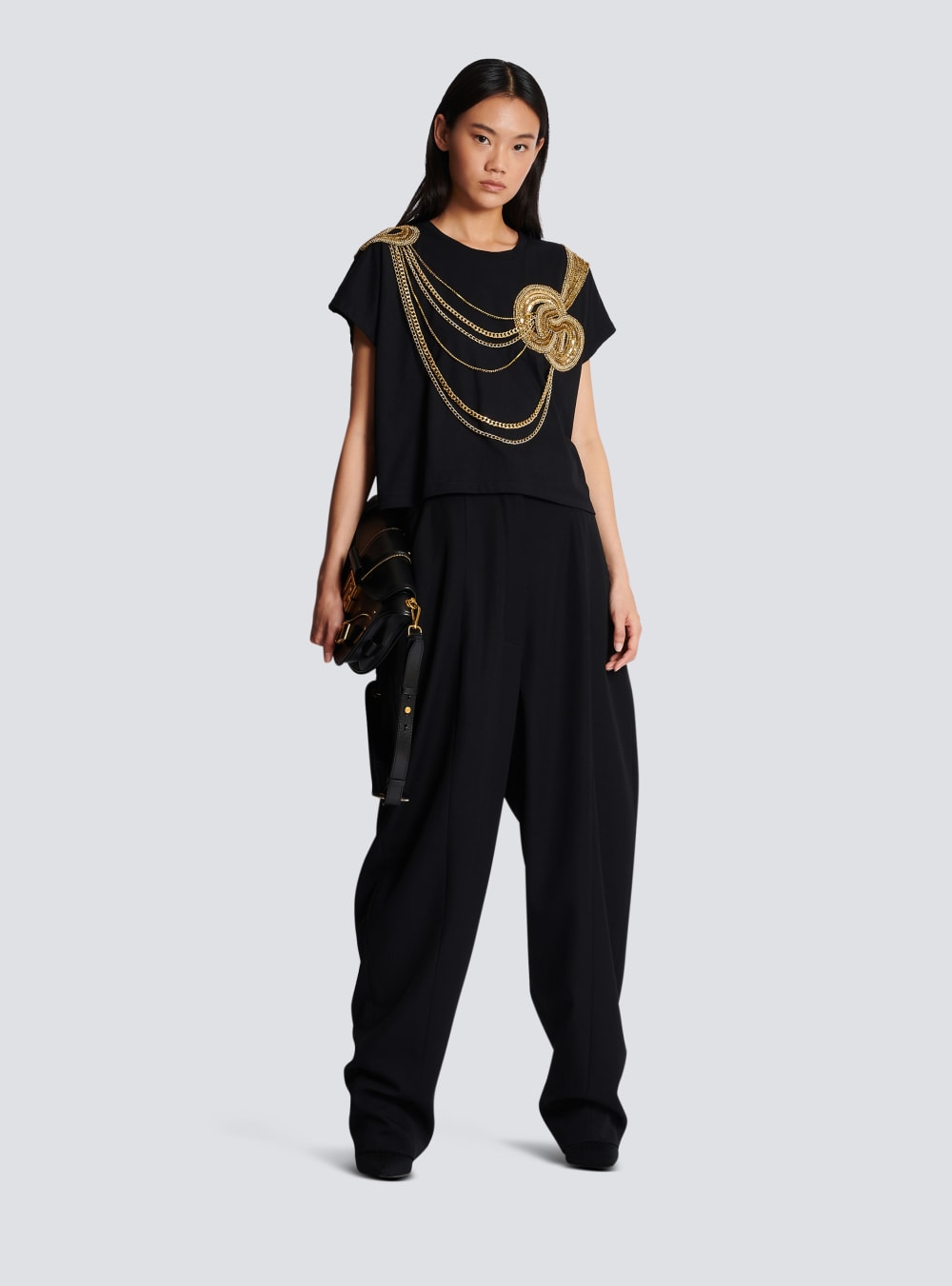 Women's Balmain Baggy Grain Of Powder Trousers Black | USA Xd2ybbxM