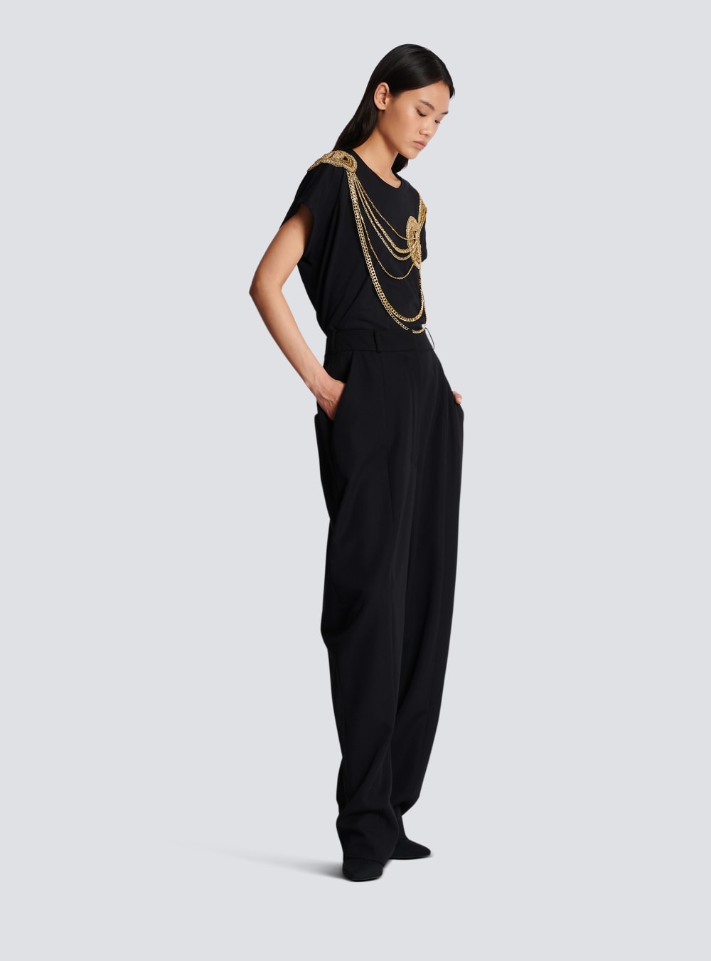 Women's Balmain Baggy Grain Of Powder Trousers Black | USA Xd2ybbxM