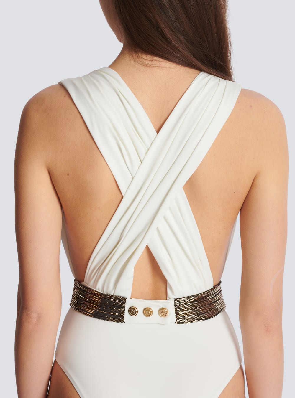 Women's Balmain Belt Swimsuits White | USA wFfQ8XN1