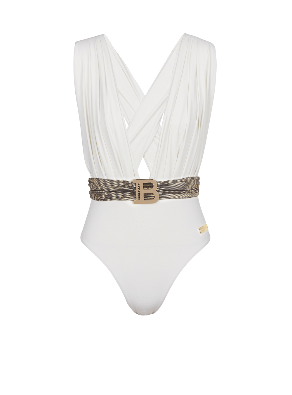 Women\'s Balmain Belt Swimsuits White | USA wFfQ8XN1