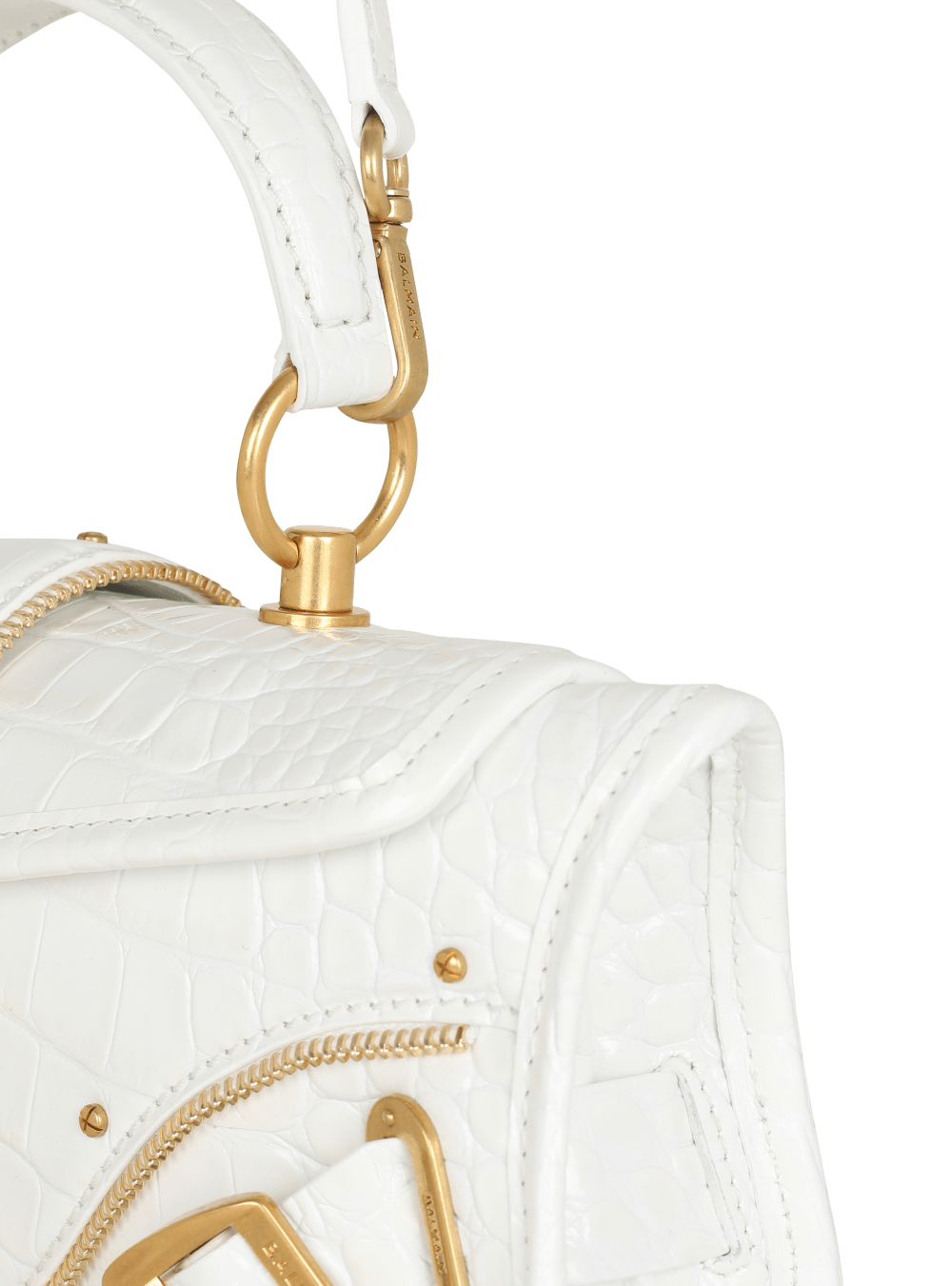 Women's Balmain Blaze In Crocodile Effect-embossed Leather Handbag White | USA 2FBPUtPd