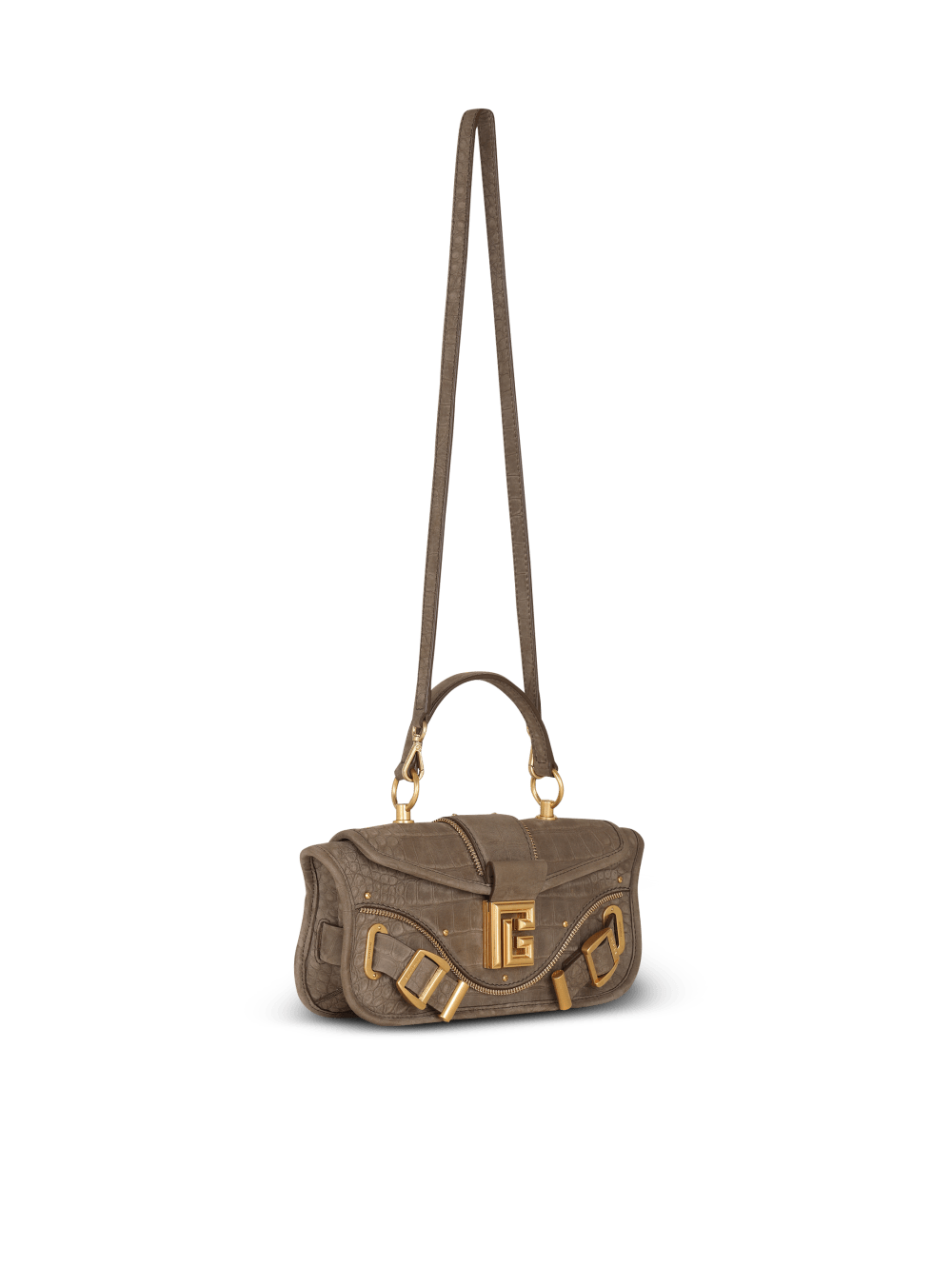 Women's Balmain Blaze In Crocodile Effect-embossed Leather Handbag Beige | USA WncPqTZS