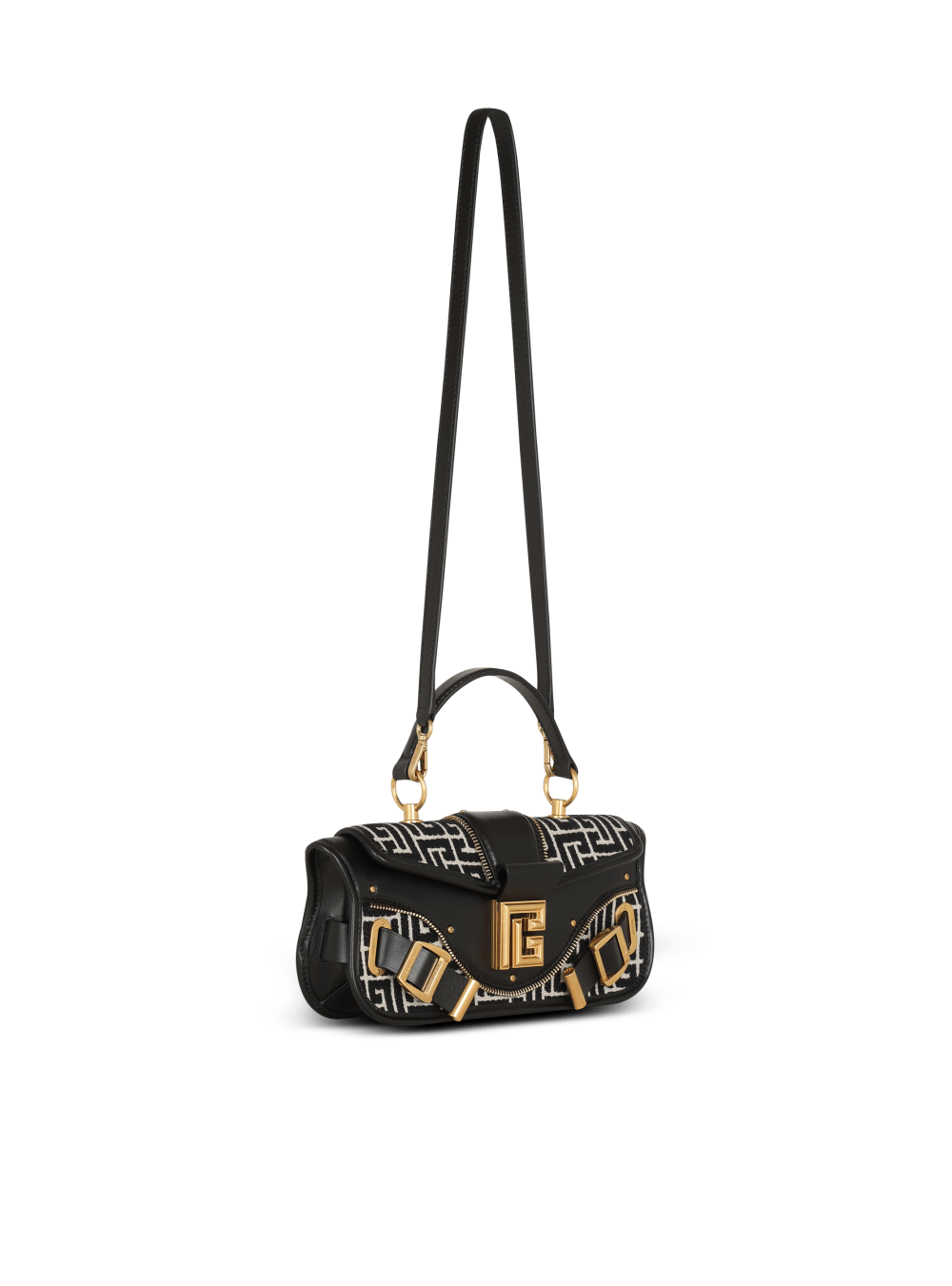 Women's Balmain Blaze Leather With Jacquard Monogram Handbag Black | USA njHU7aUt