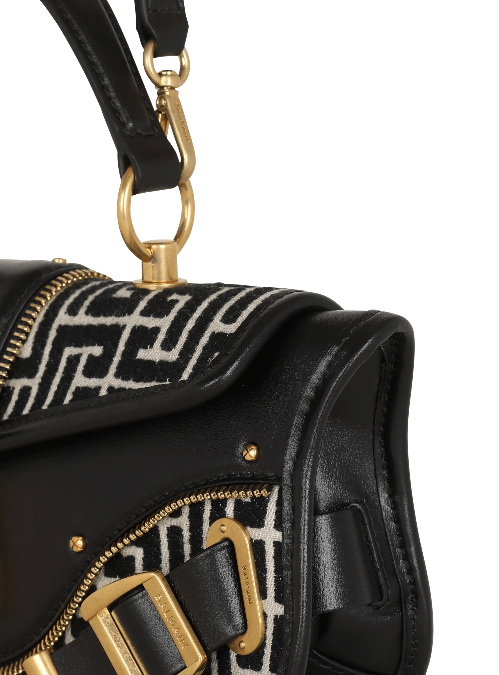 Women's Balmain Blaze Leather With Jacquard Monogram Handbag Black | USA njHU7aUt