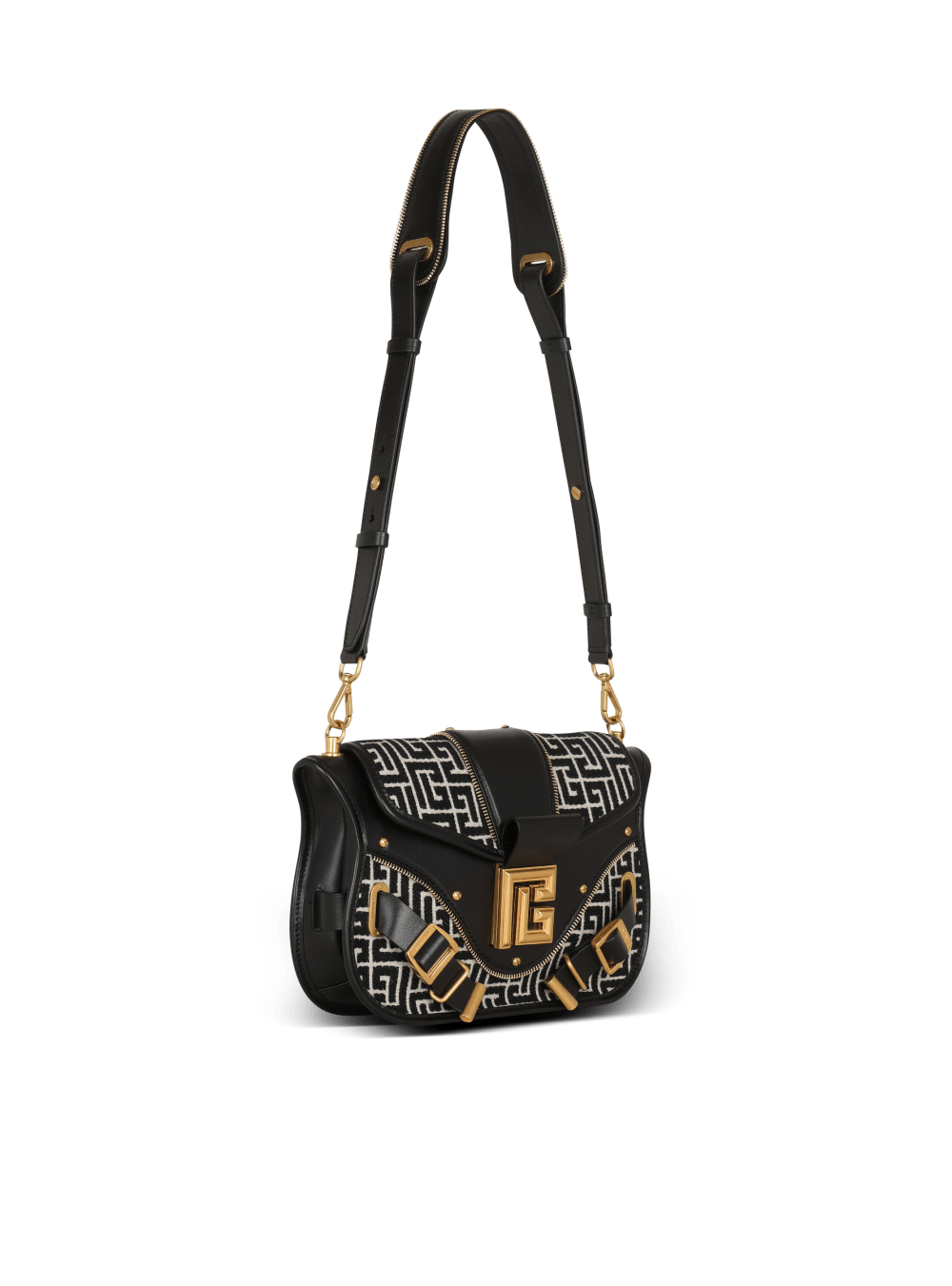 Women's Balmain Blaze Leather With Jacquard Monogram Handbag Black | USA oCMCbXzE