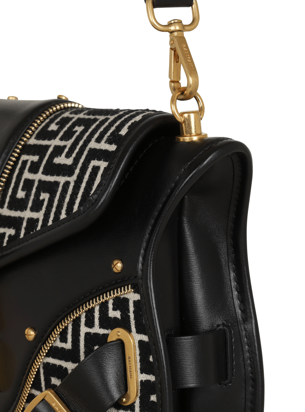 Women's Balmain Blaze Leather With Jacquard Monogram Handbag Black | USA oCMCbXzE