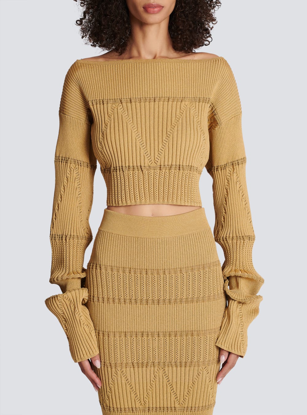 Women's Balmain Boat Neck Knit Jumpers Brown | USA 1gm8ZTrO