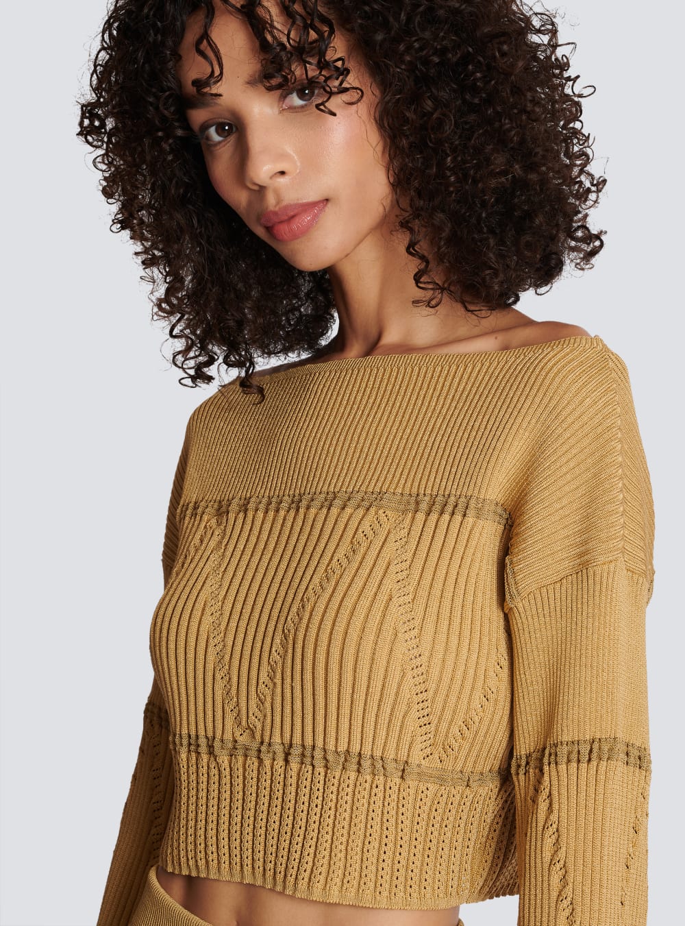 Women's Balmain Boat Neck Knit Jumpers Brown | USA 1gm8ZTrO