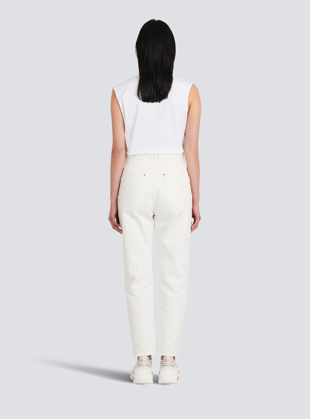 Women's Balmain Boyfriend Cut Jeans White | USA Qu2EYIXN