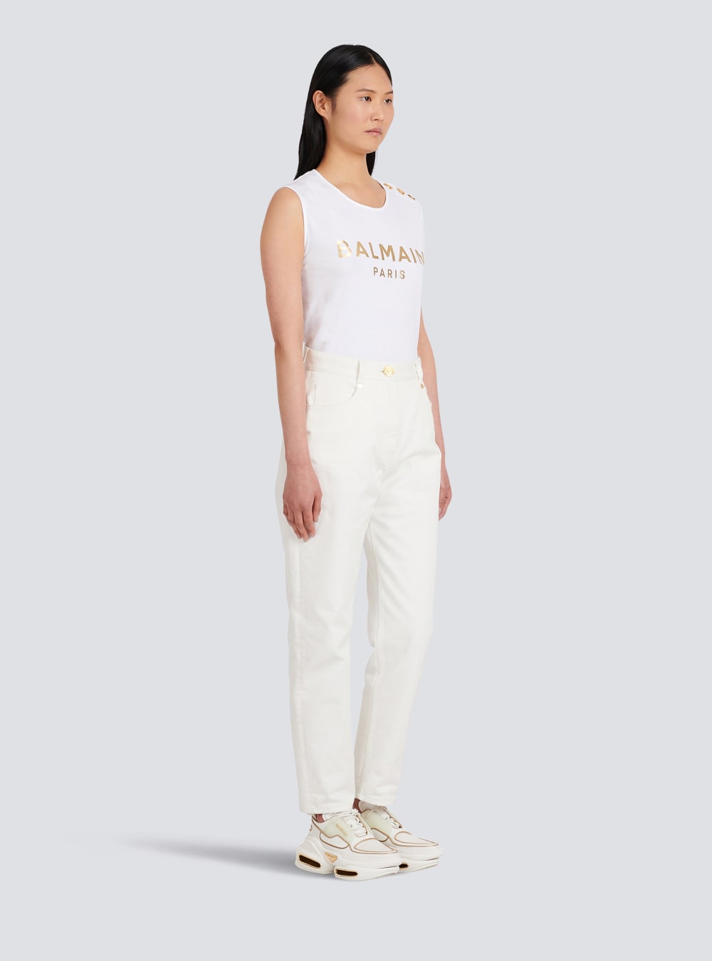 Women's Balmain Boyfriend Cut Jeans White | USA Qu2EYIXN