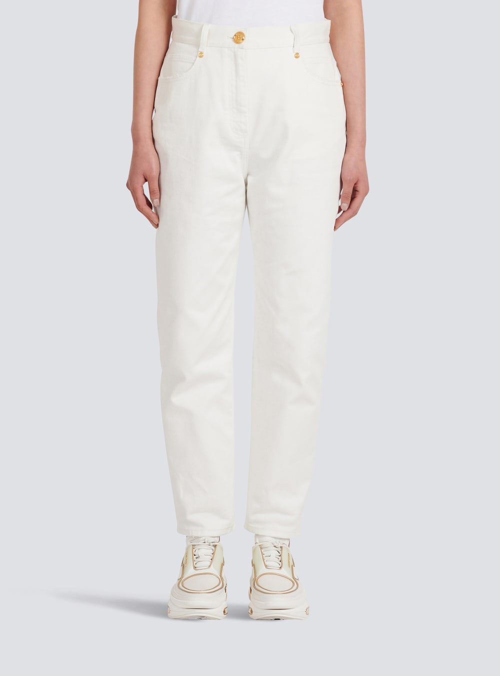 Women's Balmain Boyfriend Cut Jeans White | USA Qu2EYIXN