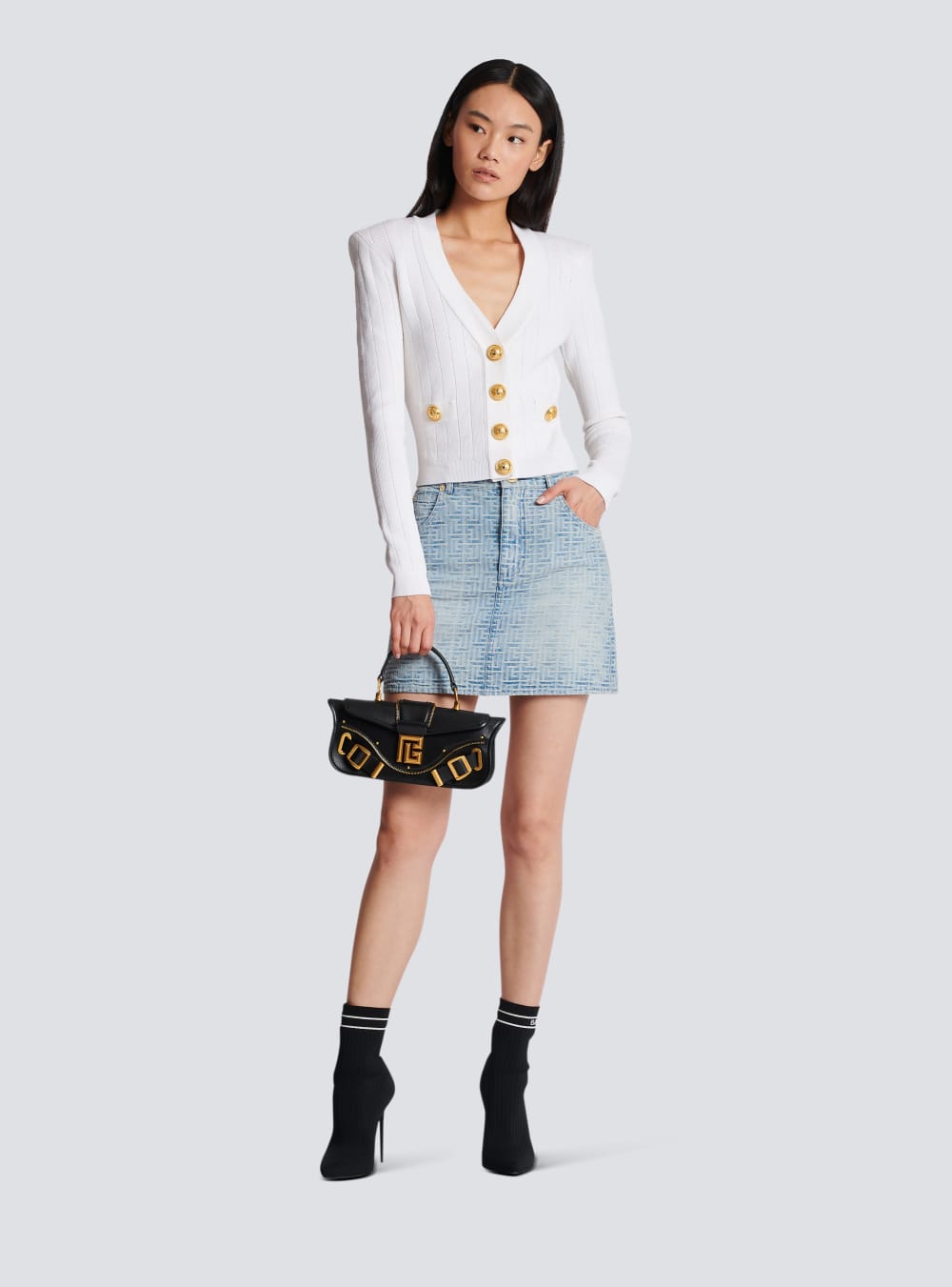 Women's Balmain Buttoned Cropped Knitted Cardigan White | USA cX0lOUPz