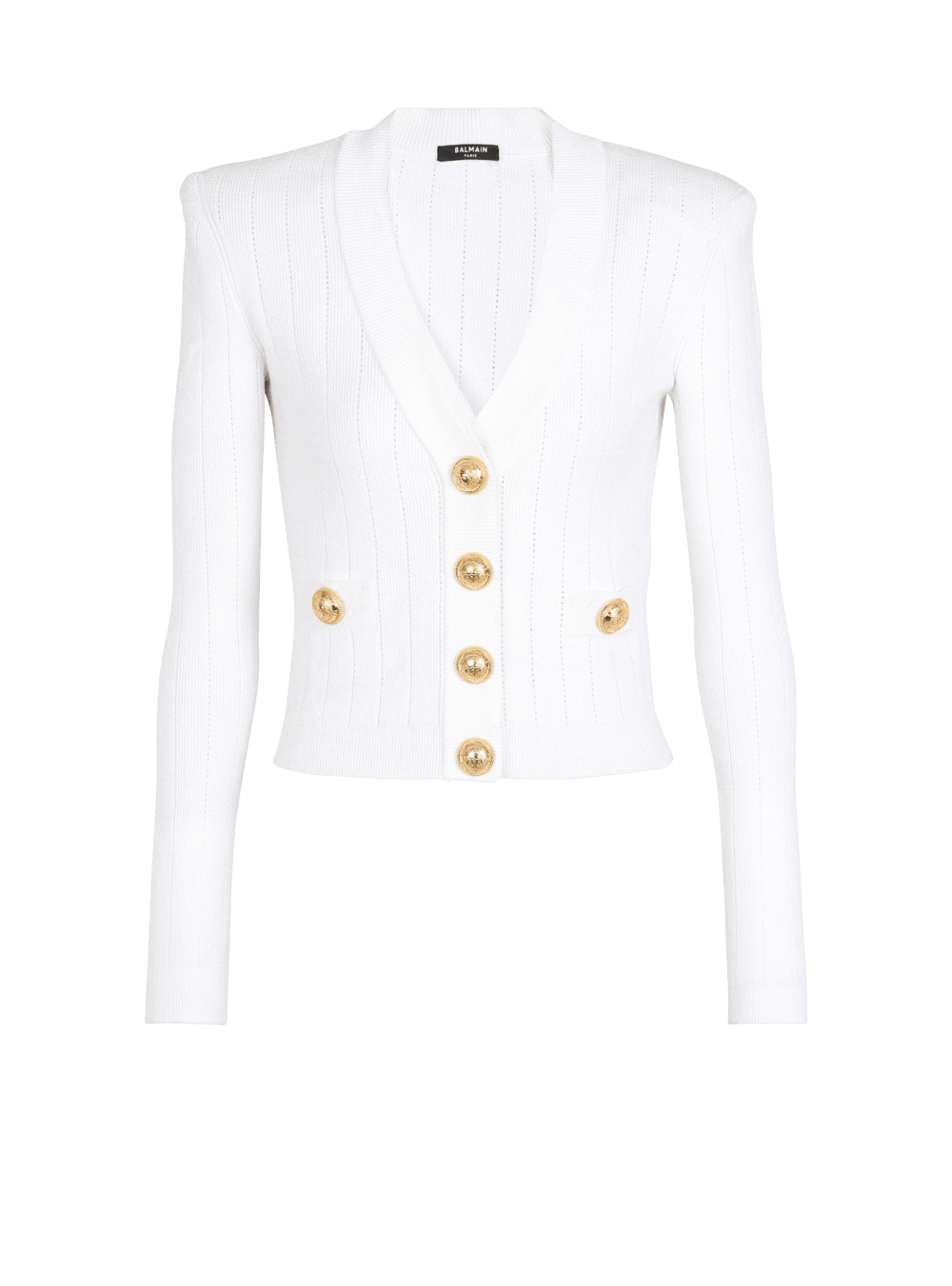 Women\'s Balmain Buttoned Cropped Knitted Cardigan White | USA cX0lOUPz