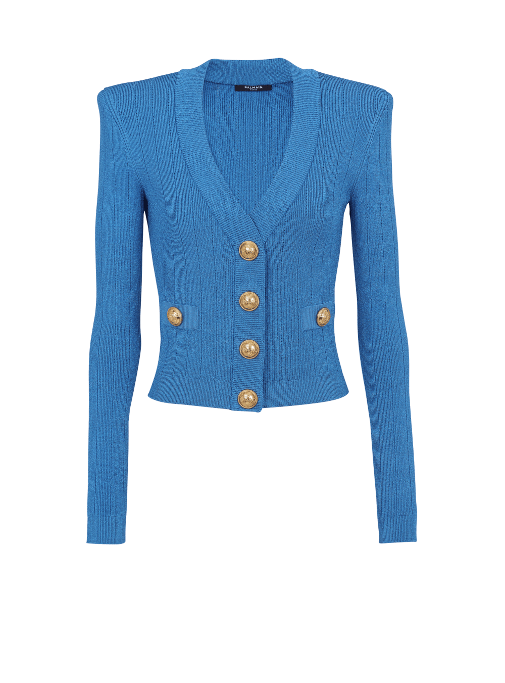 Women\'s Balmain Buttoned Cropped Knitted Cardigan Blue | USA i534F50A