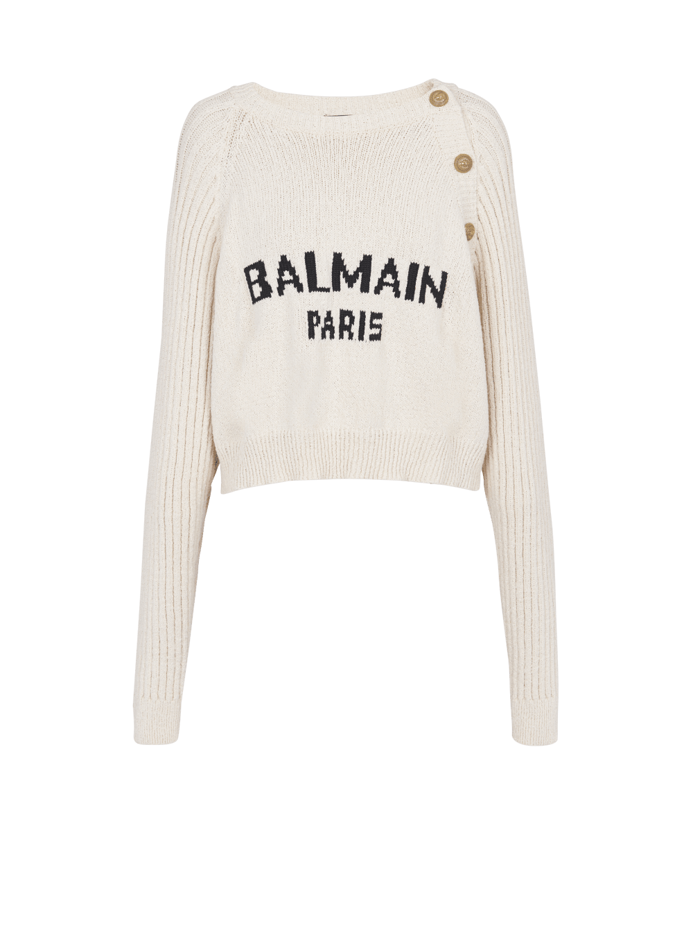 Women\'s Balmain Buttoned Jacquard With Logo Jumpers Beige | USA ARFS8kgT