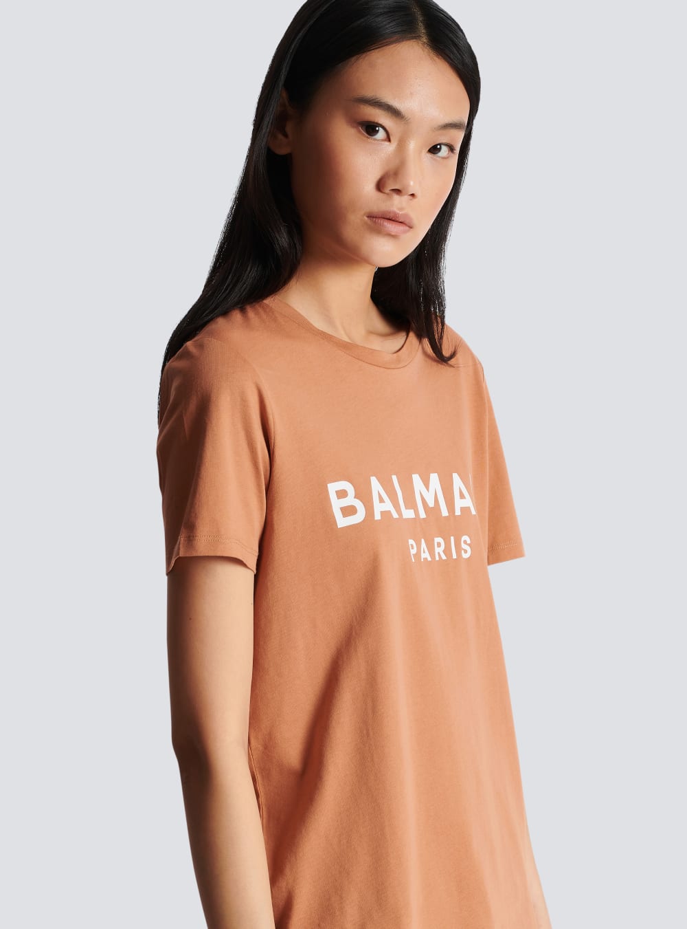 Women's Balmain Buttoned Printed Logo T Shirts Brown | USA z08abY3v