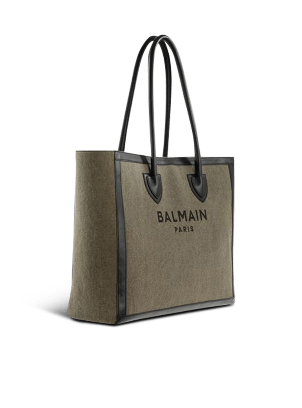 Women's Balmain Canvas B-Army 42 Tote With Leather Panels Tote Bags Khaki | USA cviSdG04