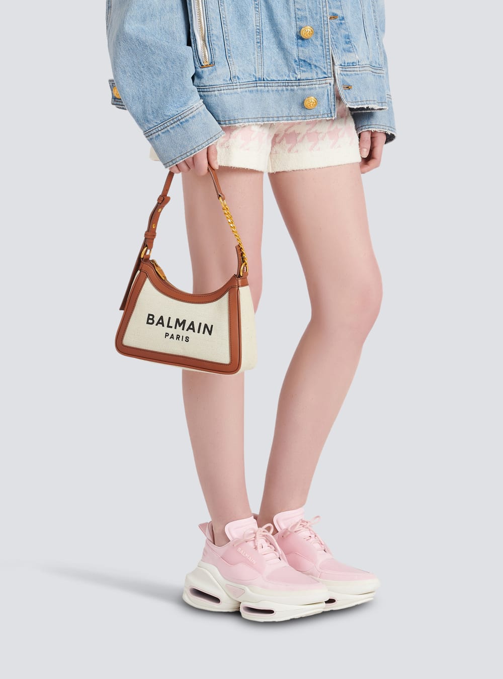 Women's Balmain Canvas B-Army With Leather Panels Handbag Beige | USA 8d2CNphX