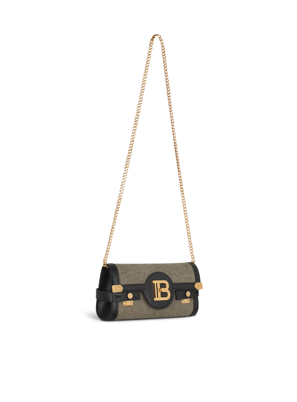 Women's Balmain Canvas B-Buzz 23 With Leather Panels Crossbody Bags Khaki | USA mH4KxXXv