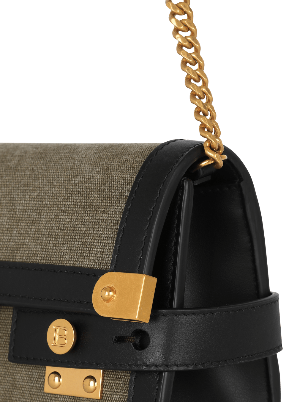 Women's Balmain Canvas B-Buzz 23 With Leather Panels Crossbody Bags Khaki | USA mH4KxXXv